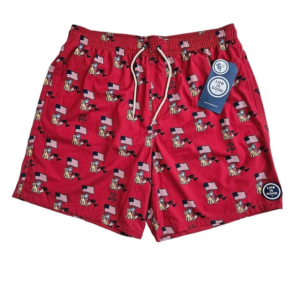 Life is Good (Mens Large) 7" Swim Trunks Board Shorts Red UPF 50+ Lined Mesh New - Picture 1 of 7